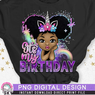 Its my Birthday Unicorn Afro Puff PNG File for Sublimation or Print