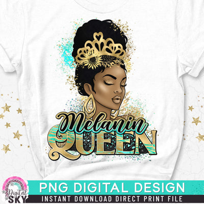 Gold Melanin Queen PNG Afro Print File for Sublimation or Print