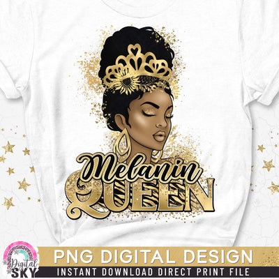 Gold Melanin Queen PNG Afro Print File for Sublimation or Print