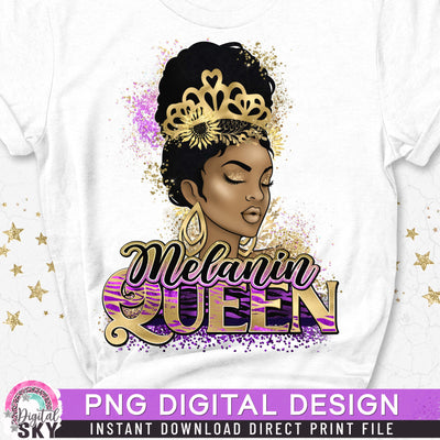 Gold Melanin Queen PNG Afro Print File for Sublimation or Print