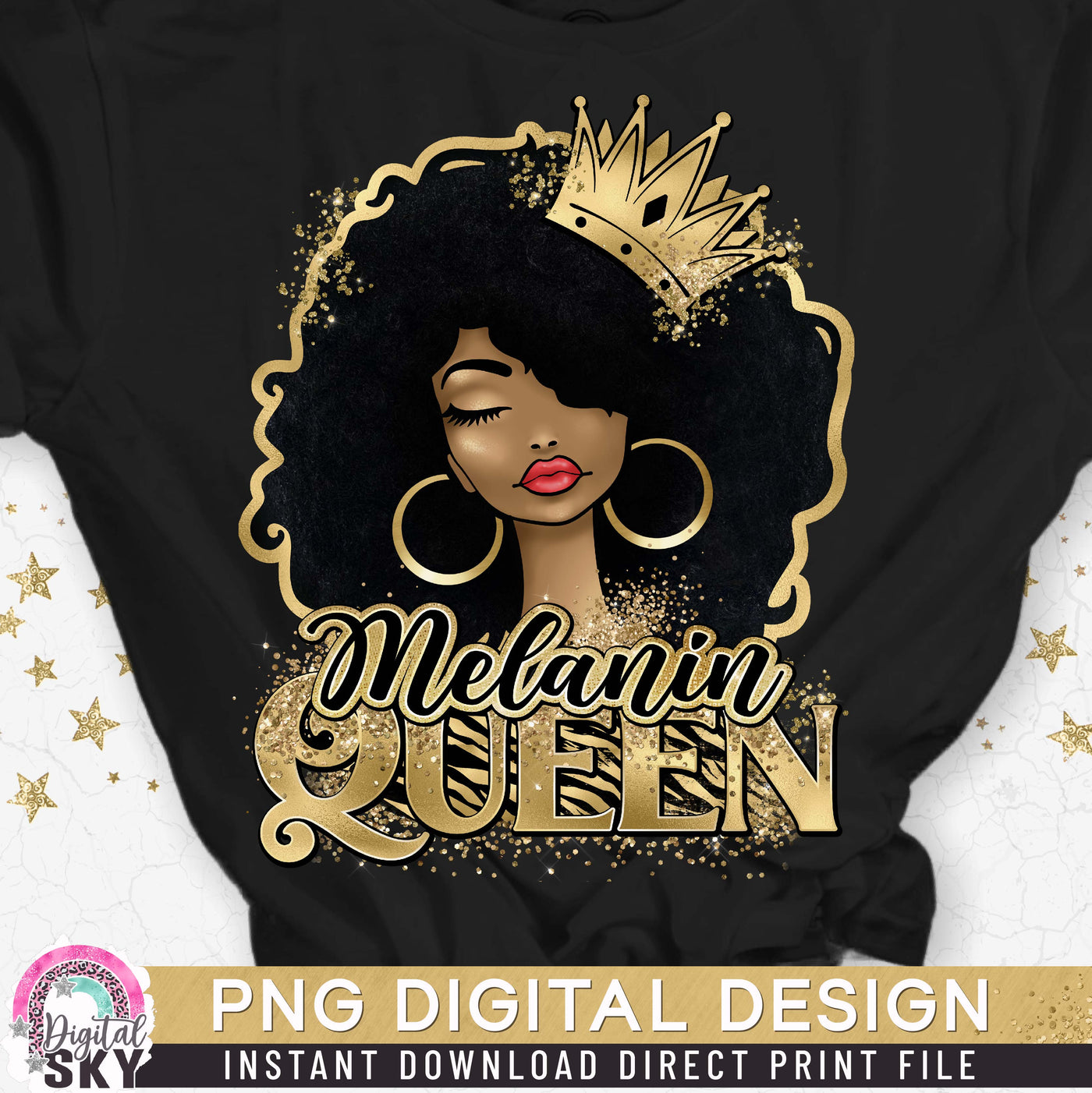 Melanin Queen PNG Afro Print File for Sublimation or Print