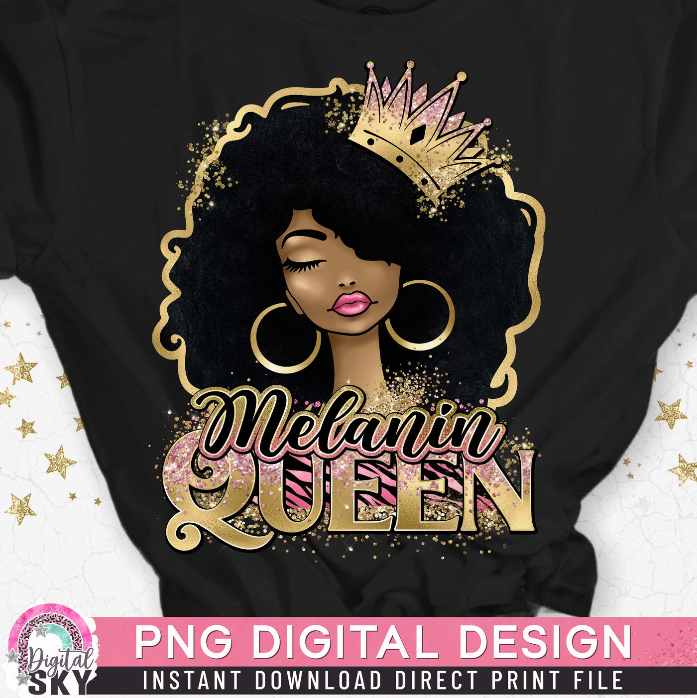 Melanin Queen PNG Afro Print File for Sublimation or Print