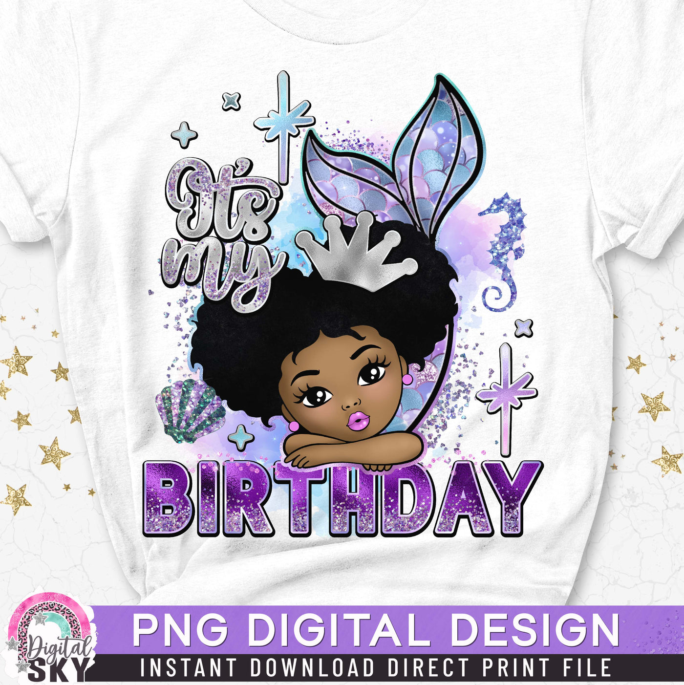 Its My Birthday Mermaid Afro Puff PNG File for Sublimation or Print