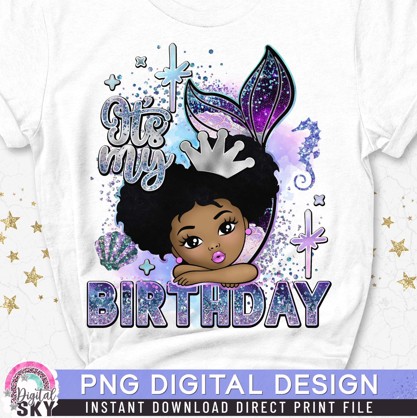 Its My Birthday Mermaid Afro Puff PNG File for Sublimation or Print