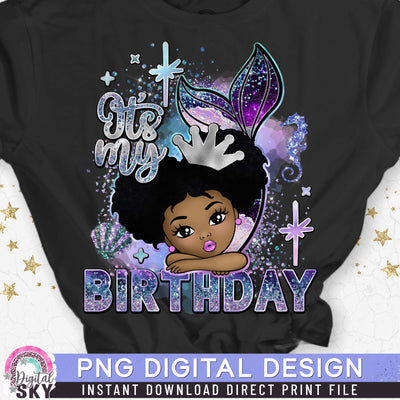 Its My Birthday Mermaid Afro Puff PNG File for Sublimation or Print