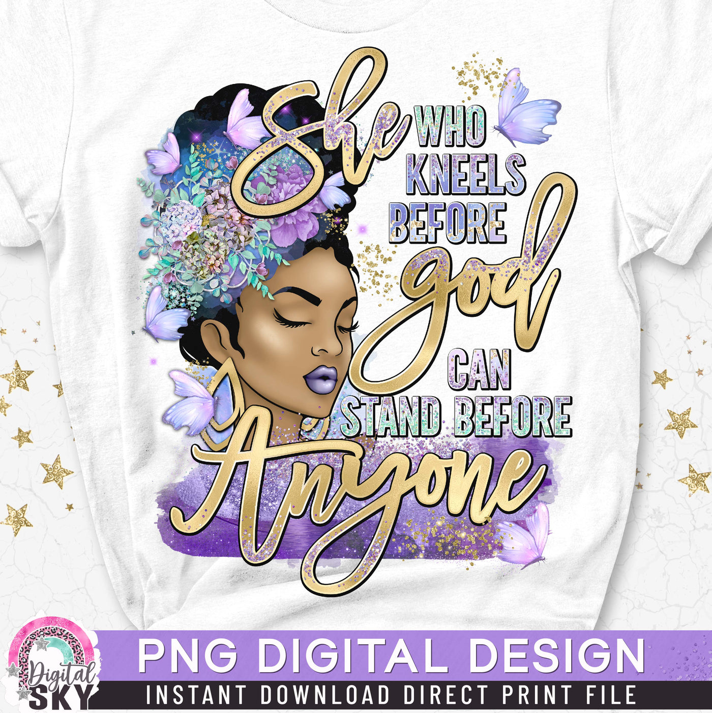 She who Kneels Before God Purple PNG File for Sublimation or Print