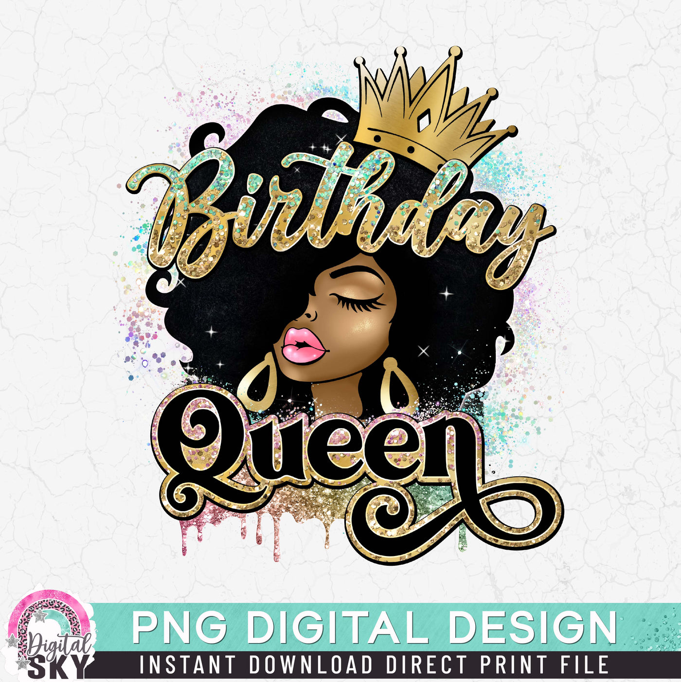 Birthday Queen Glitter Gold PNG Print File for Sublimation or Print