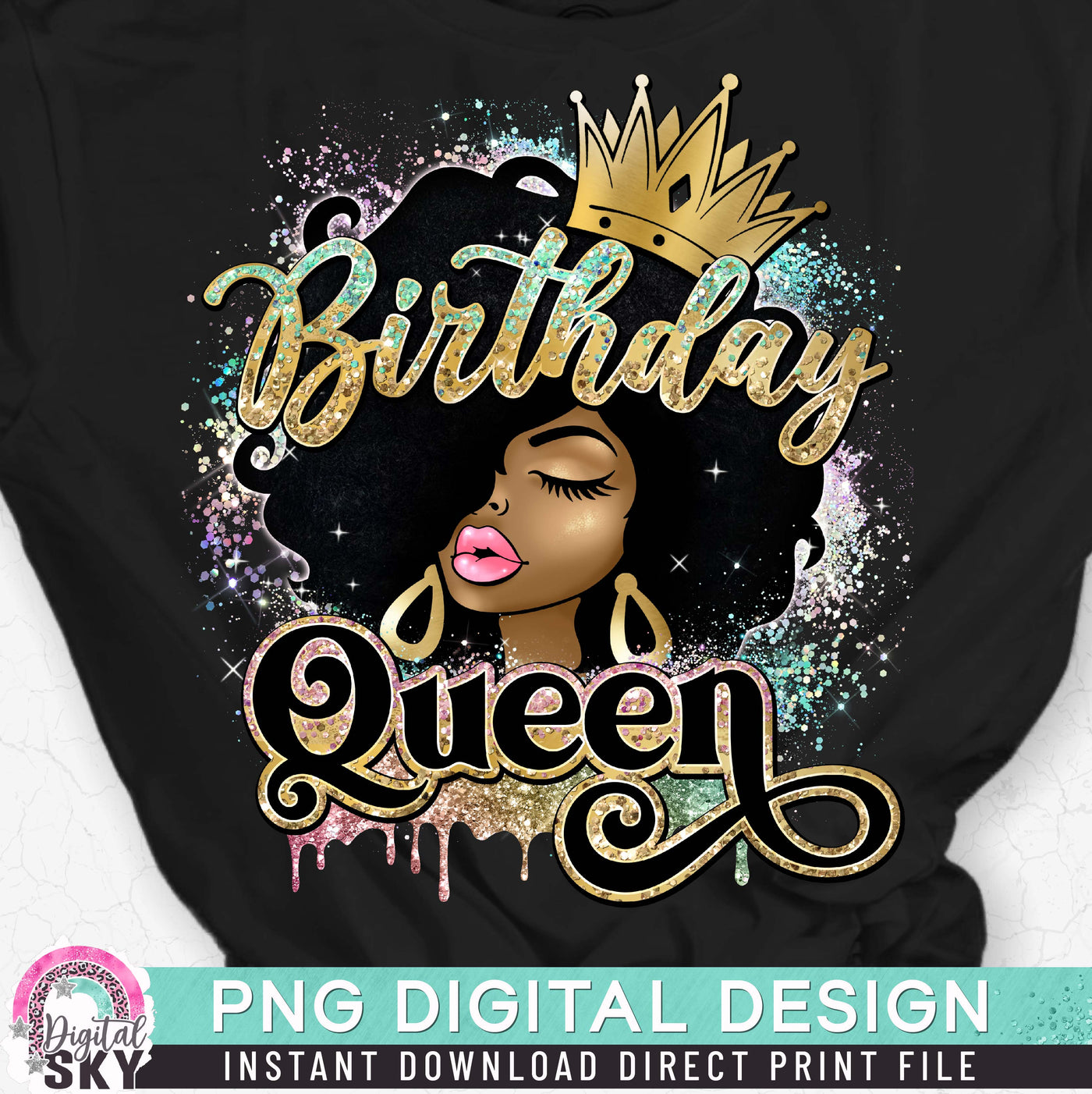 Birthday Queen Glitter Gold PNG Print File for Sublimation or Print