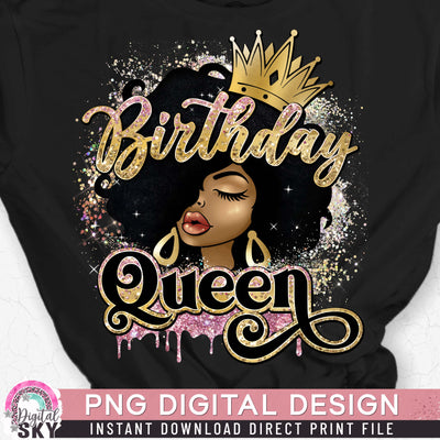 Birthday Queen Gold Pink PNG Print File for Sublimation or Print