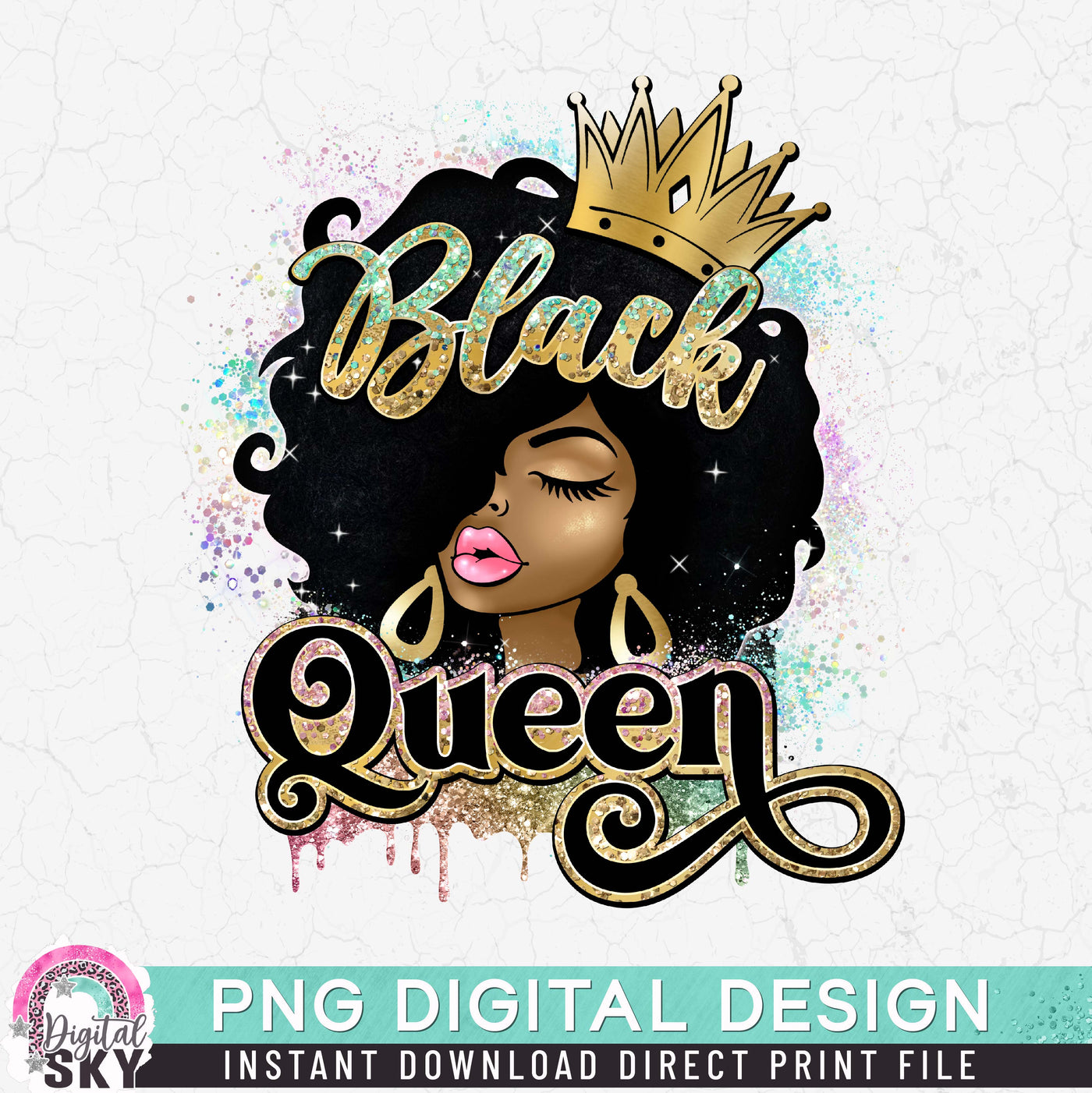 Black Queen Glitter Gold PNG Print File for Sublimation or Print