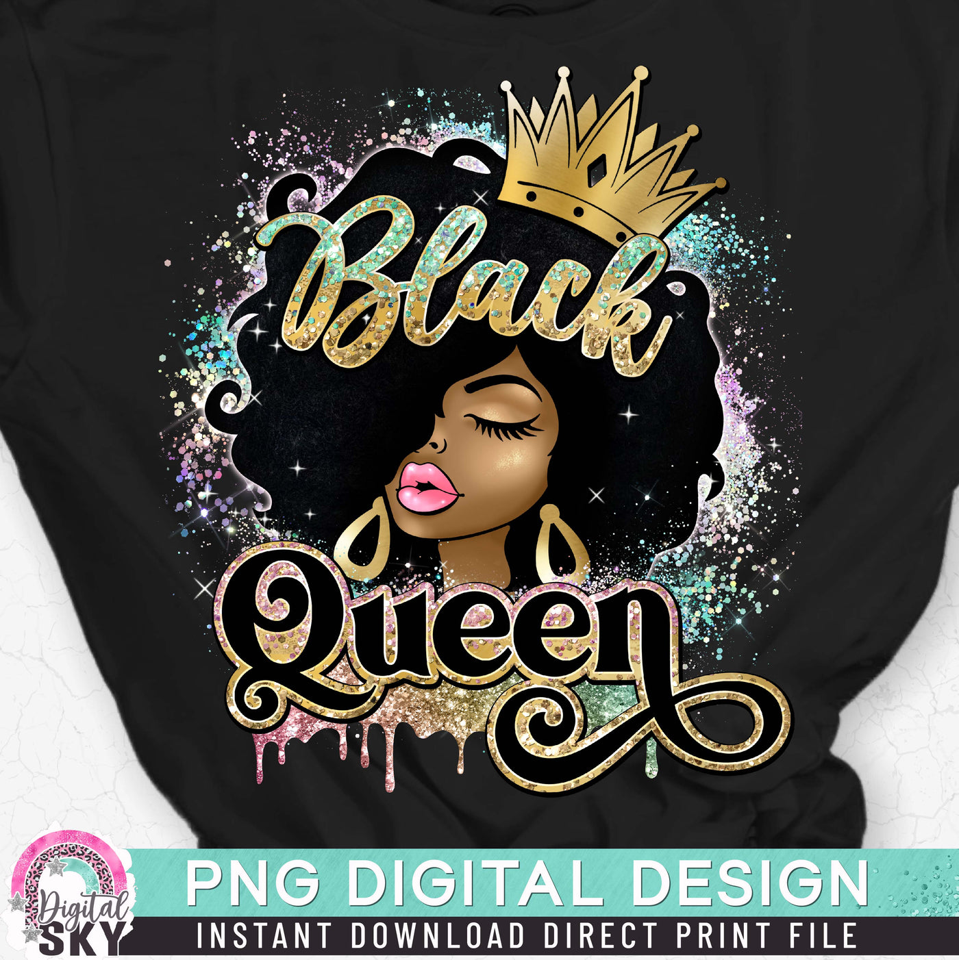 Black Queen Glitter Gold PNG Print File for Sublimation or Print