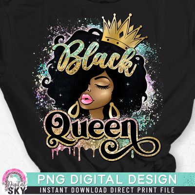 Black Queen Glitter Gold PNG Print File for Sublimation or Print