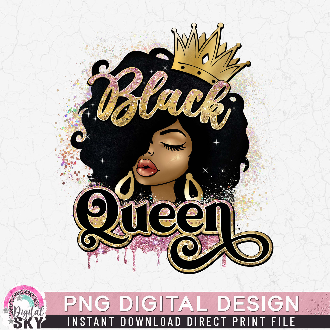 Black Queen Gold Pink PNG Print File for Sublimation or Print