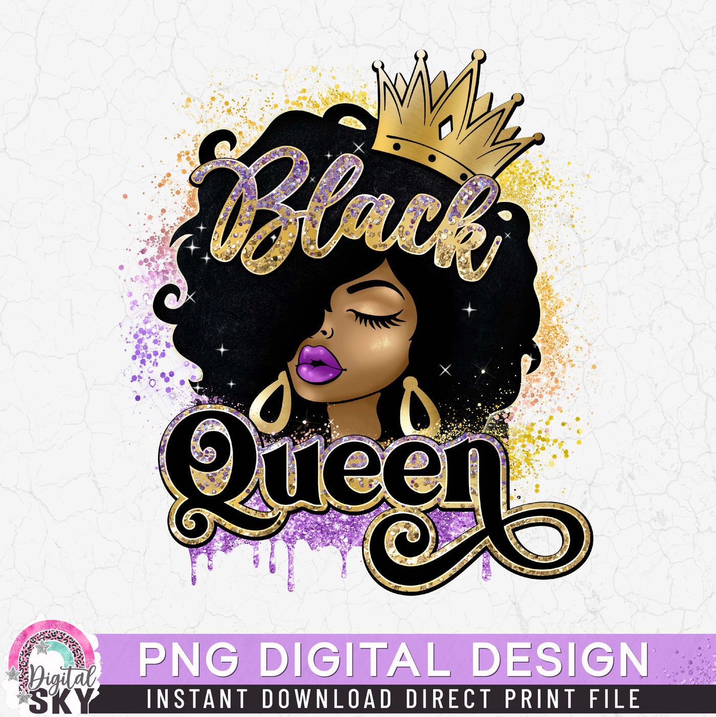 Black Queen Gold Purple PNG Print File for Sublimation or Print