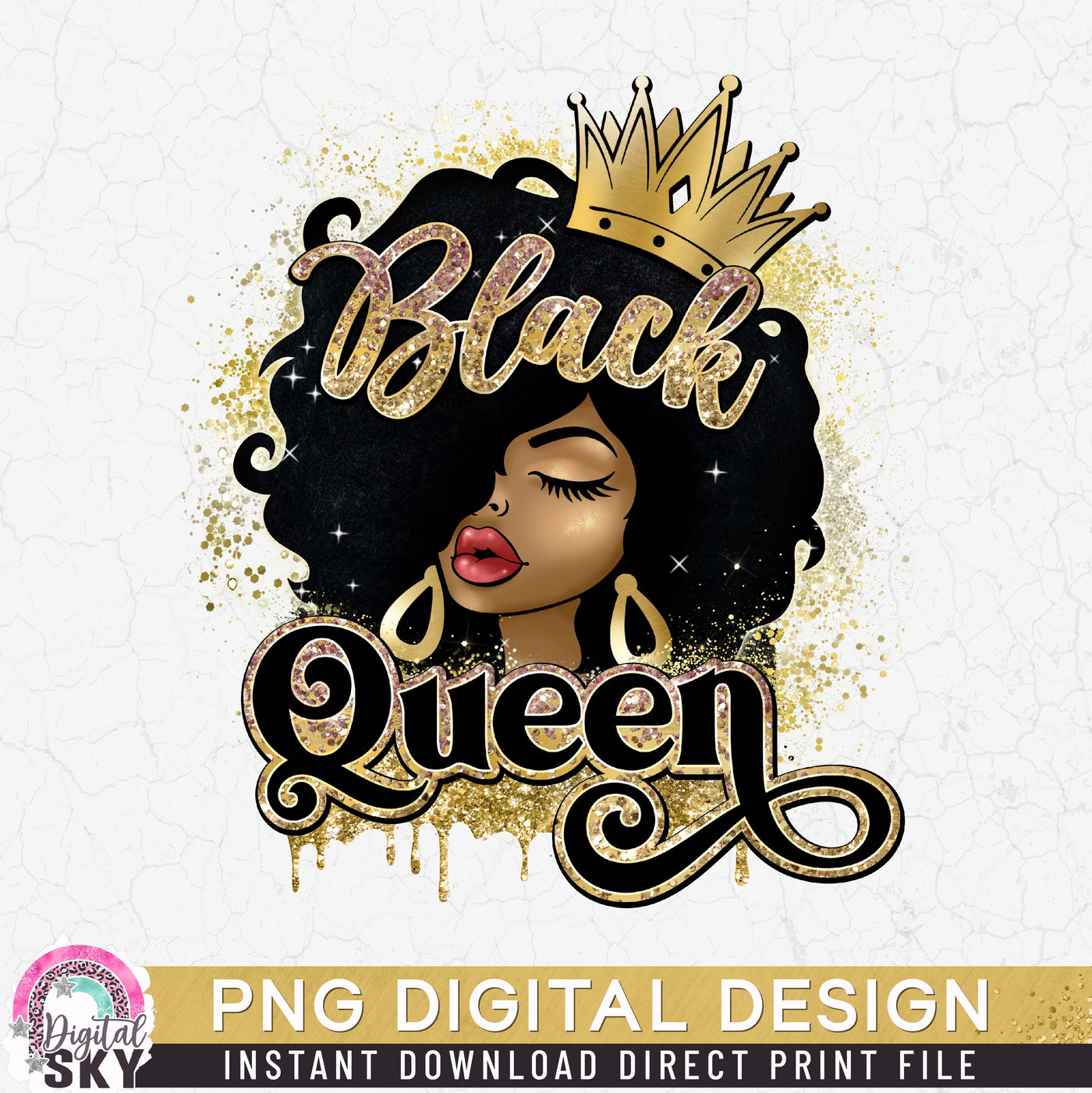 Black Queen Rose Gold PNG Print File for Sublimation or Print