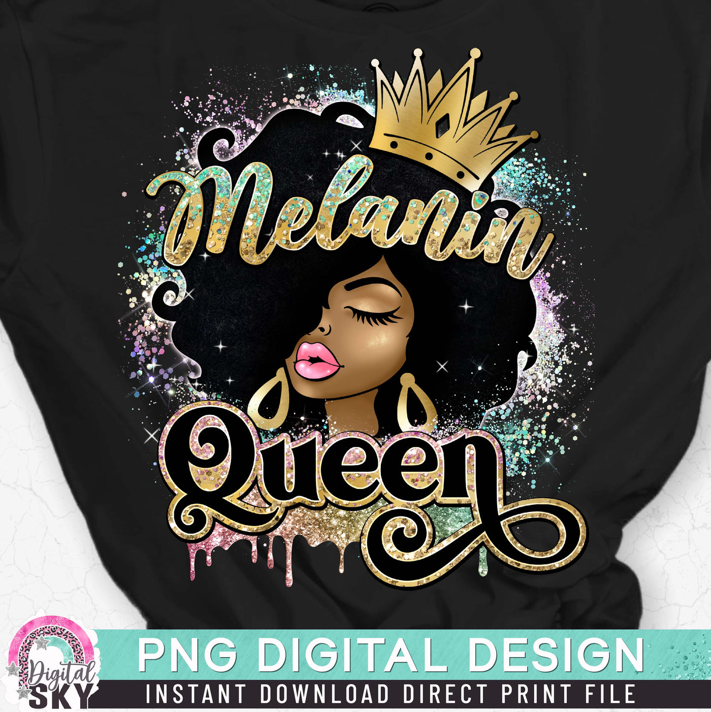 Melanin Queen Glitter PNG Print File for Sublimation or Print