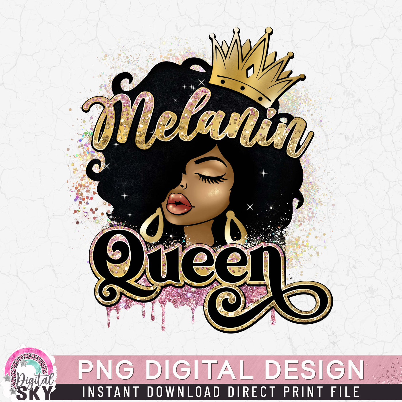 Melanin Queen Gold Pink PNG Print File for Sublimation or Print