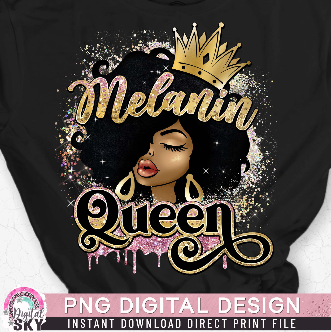 Melanin Queen Gold Pink PNG Print File for Sublimation or Print