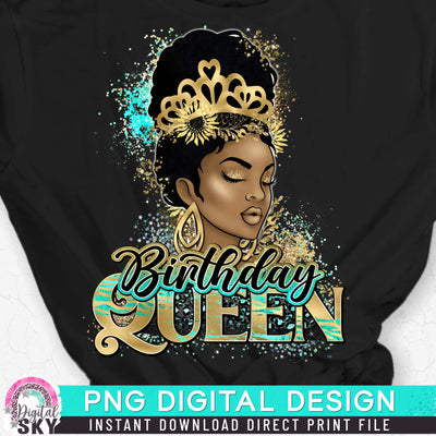 Birthday Queen Gold Cyan PNG Print File for Sublimation or Print