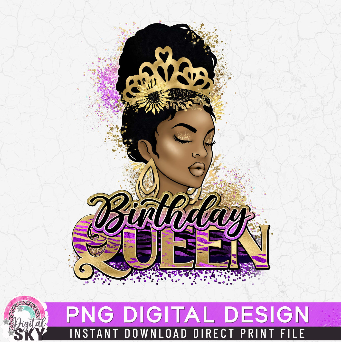 Birthday Queen Gold Purple PNG File for Sublimation or Print