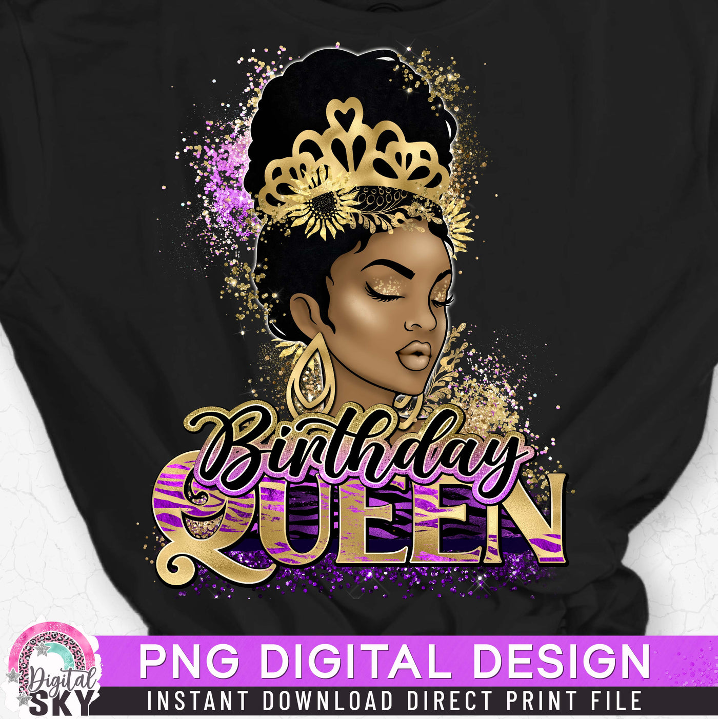 Birthday Queen Gold Purple PNG File for Sublimation or Print