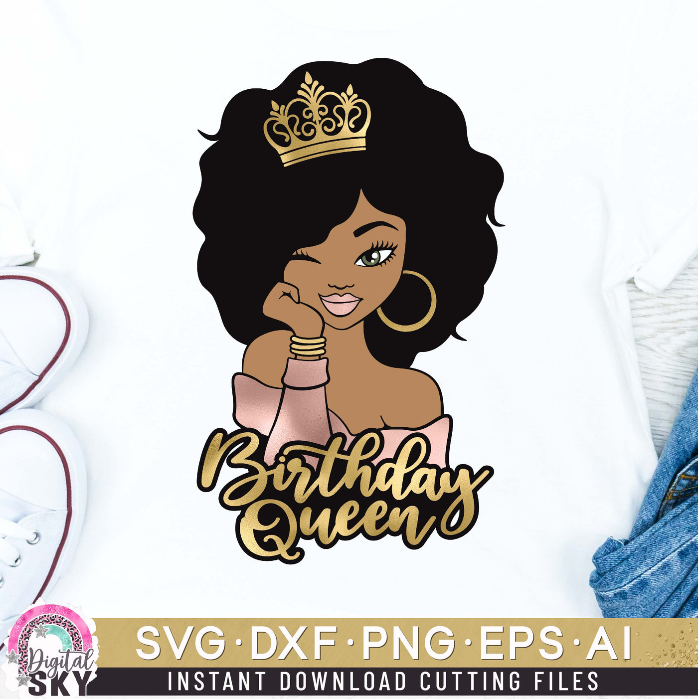 Birthday Queen Afro Hair SVG DXF PNG EPS Cutting Files