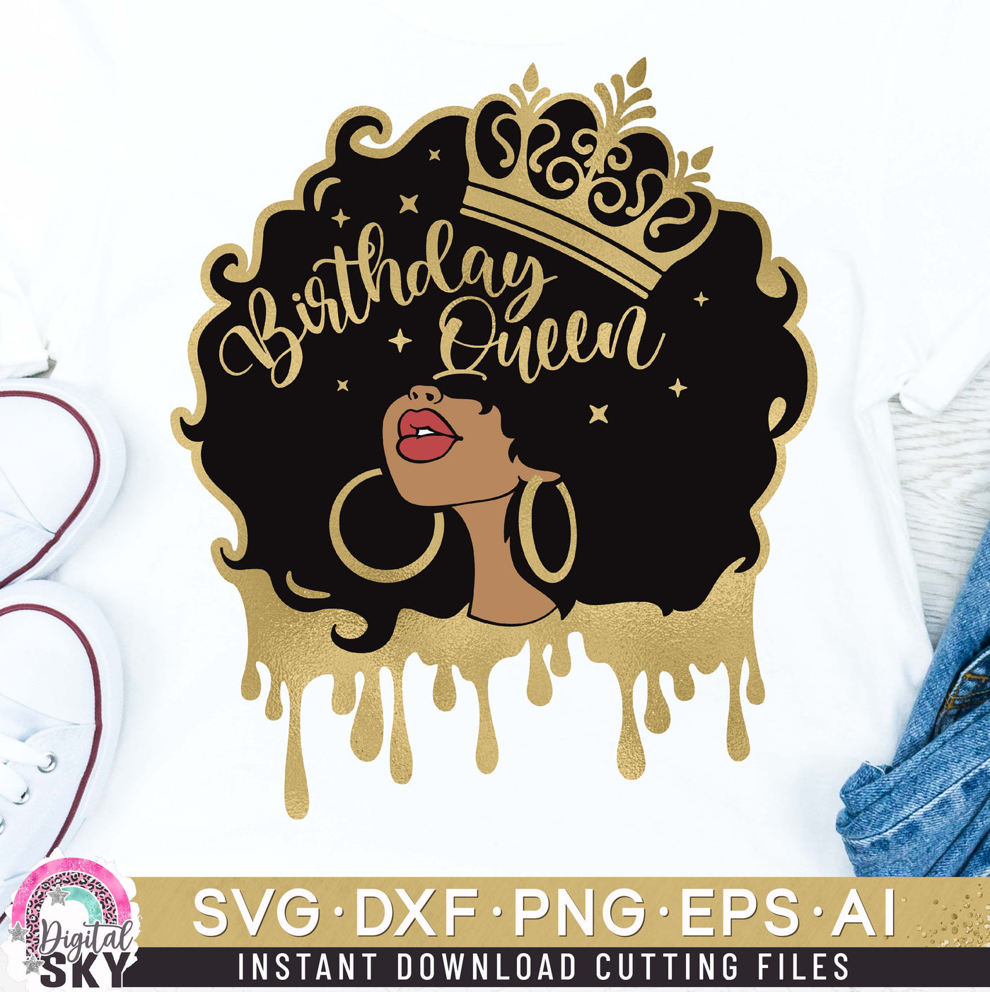 Birthday Queen Afro Hair SVG DXF PNG EPS Cutting Files