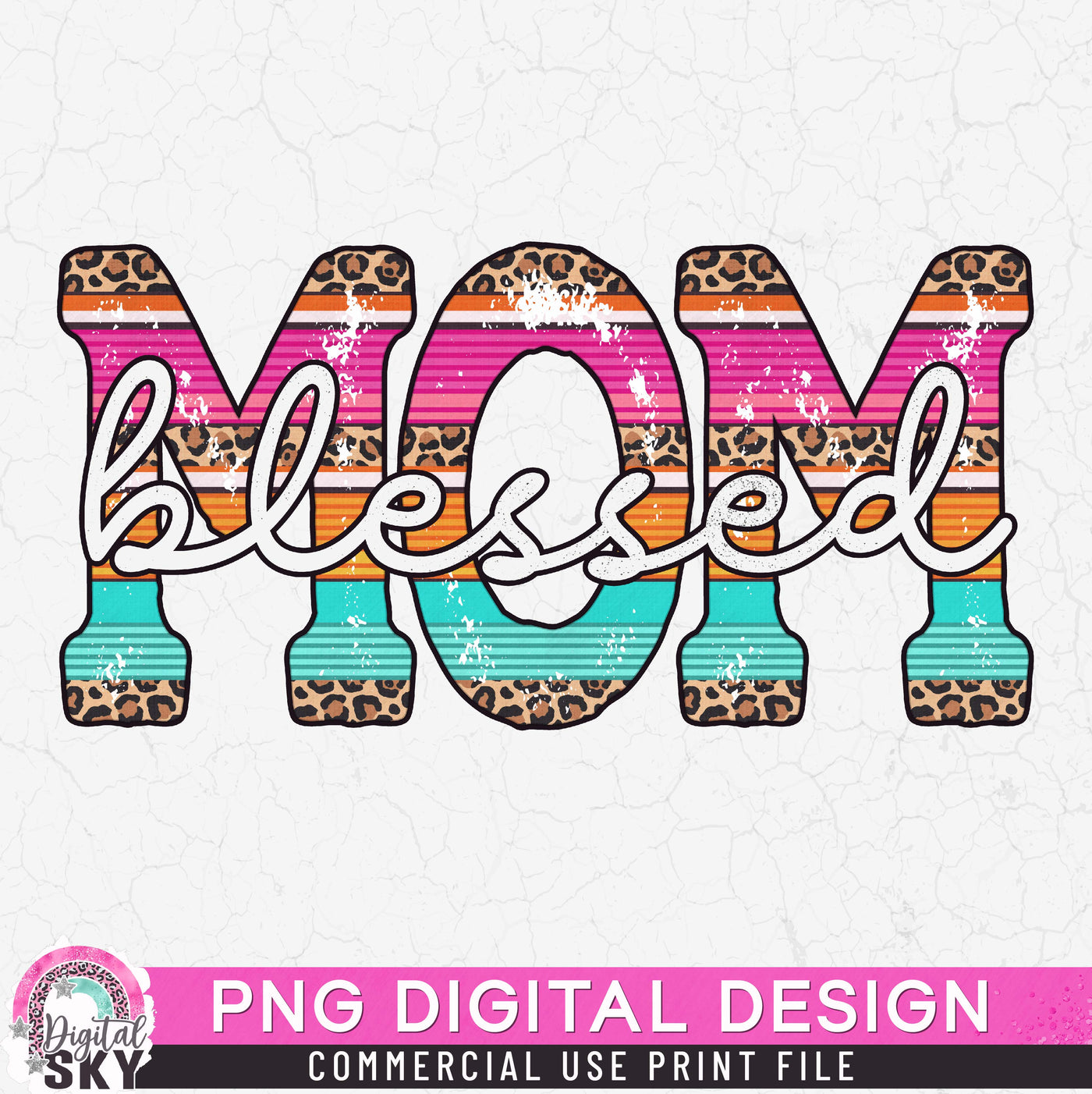 Blessed Mom Leopard Pattern PNG Print File for Sublimation or Print