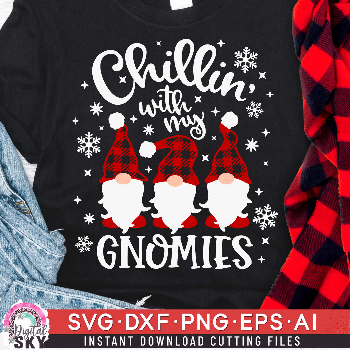 Chillin With My Gnomies Plaid SVG DXF PNG EPS Cutting Files