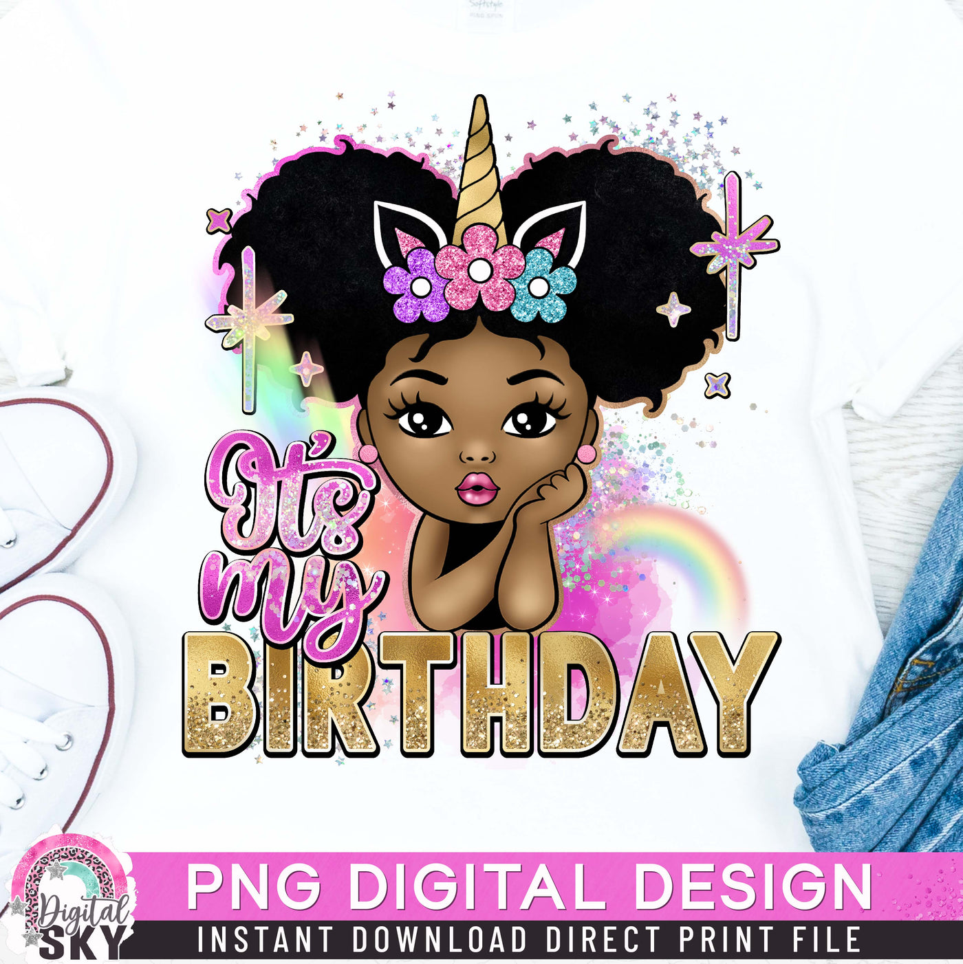 Its my Birthday Unicorn Afro Puff PNG File for Sublimation or Print