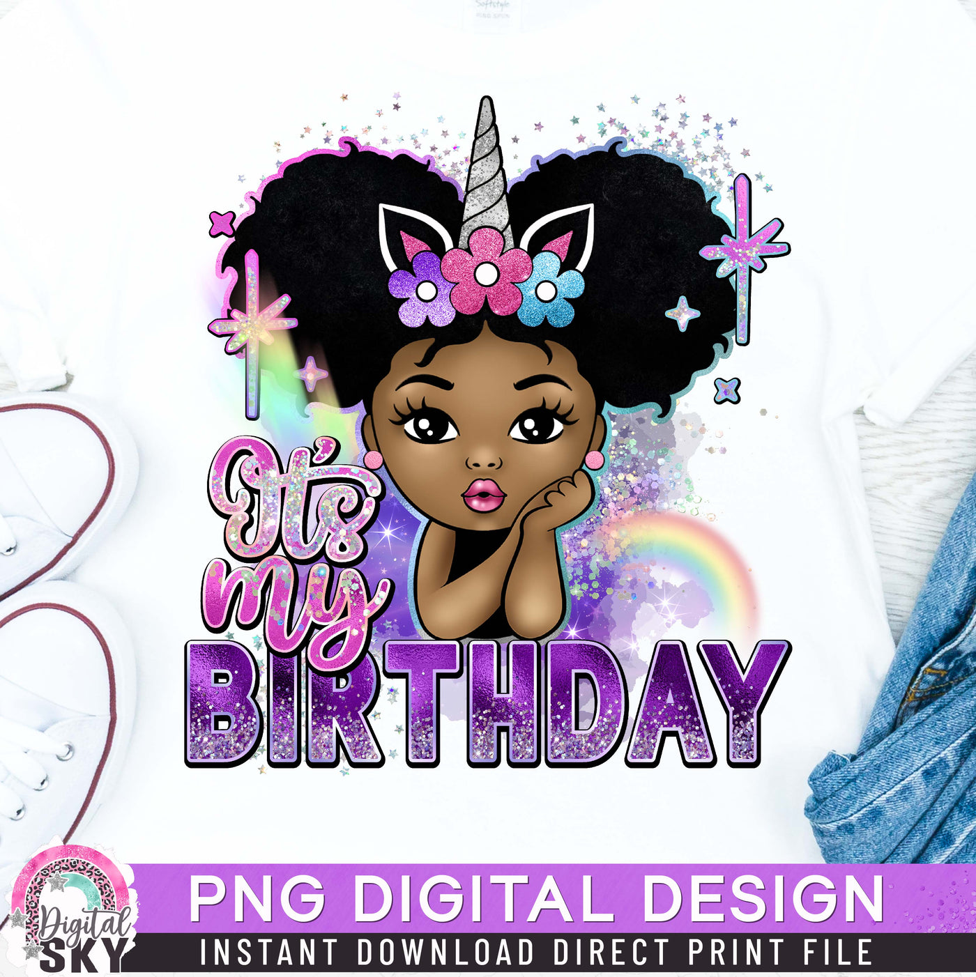 Its my Birthday Unicorn Afro Puff PNG File for Sublimation or Print