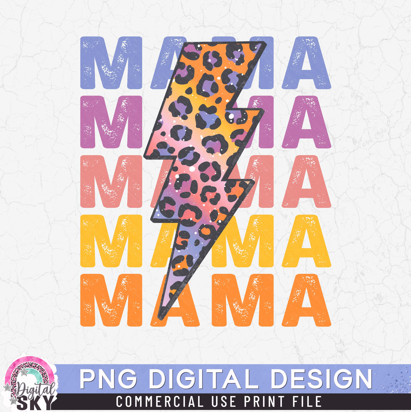 Mama Lightning Strike Leopard PNG Print File for Sublimation or Print