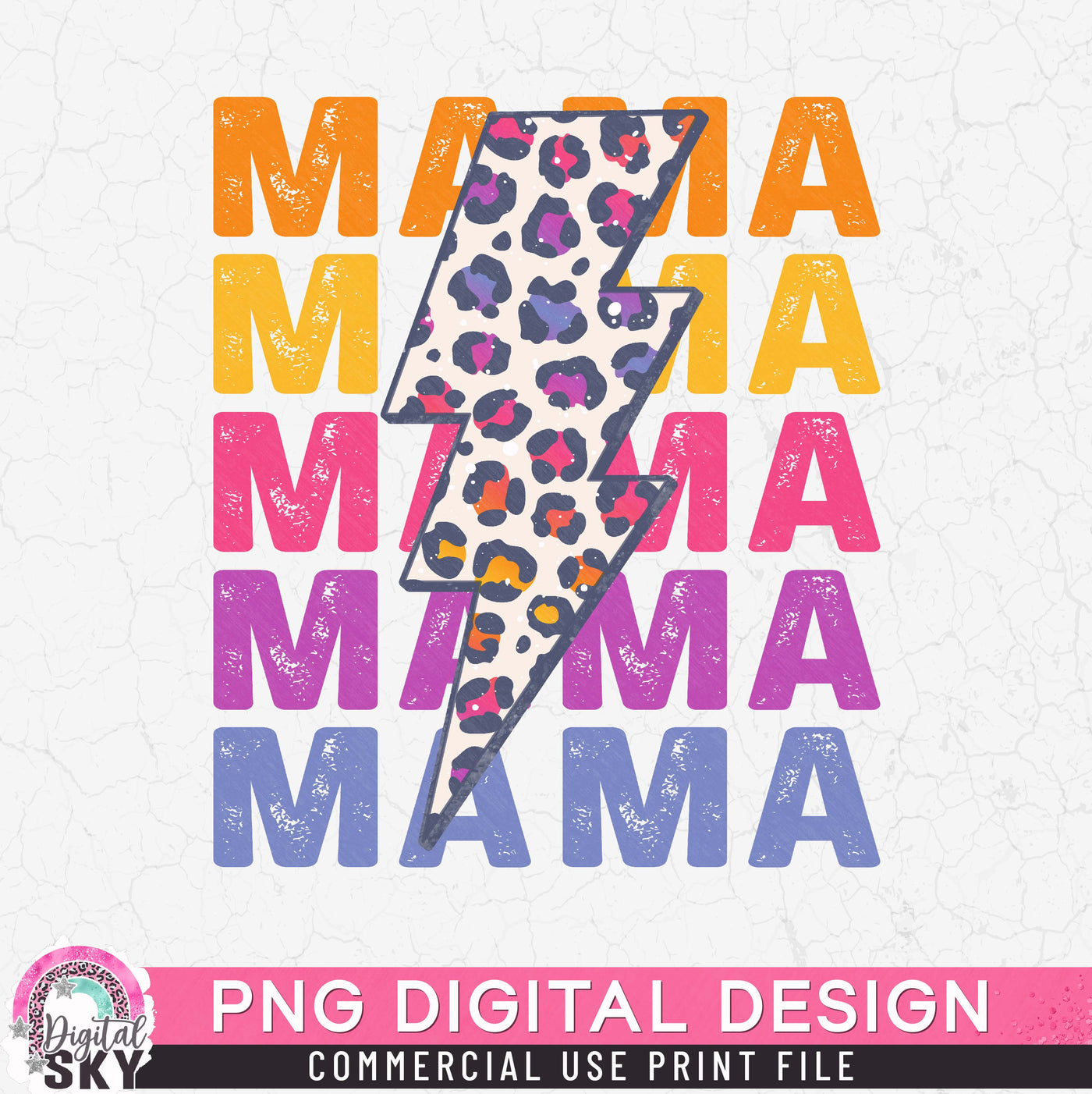 Mama Lightning Strike Leopard PNG Print File for Sublimation or Print