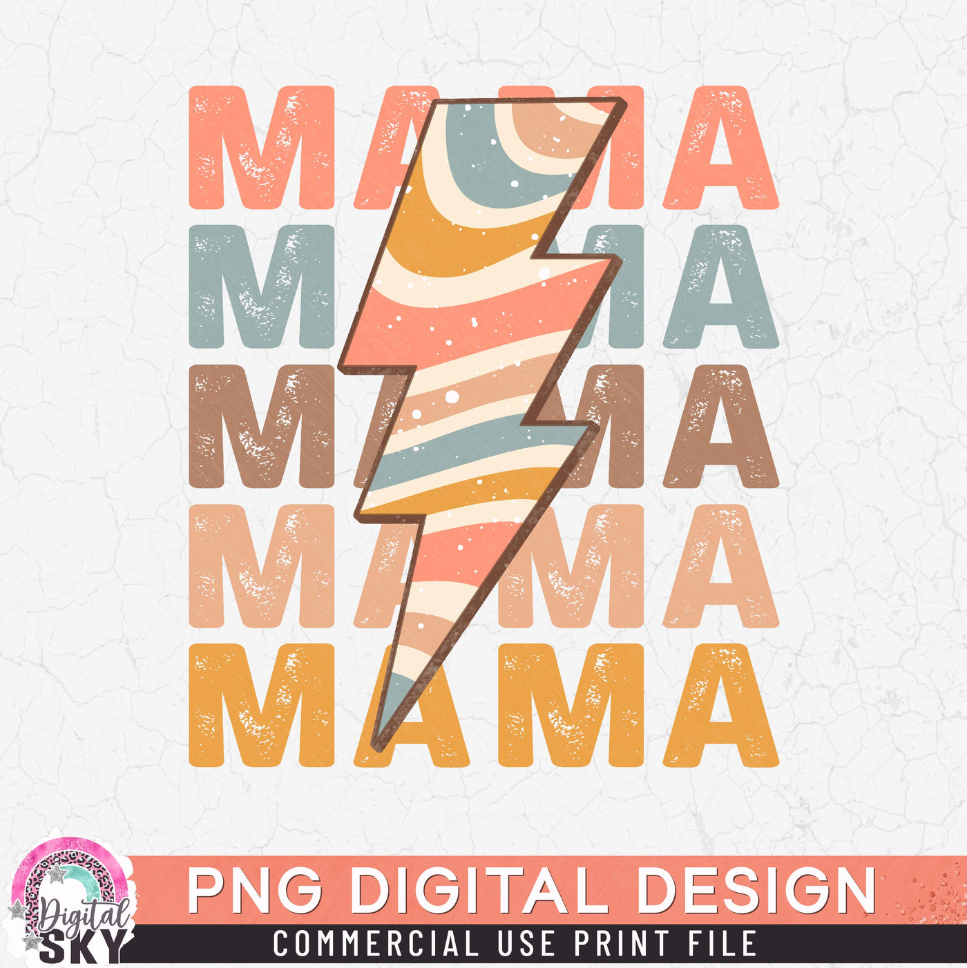 Mama Lightning Strike Waves PNG Print File for Sublimation or Print