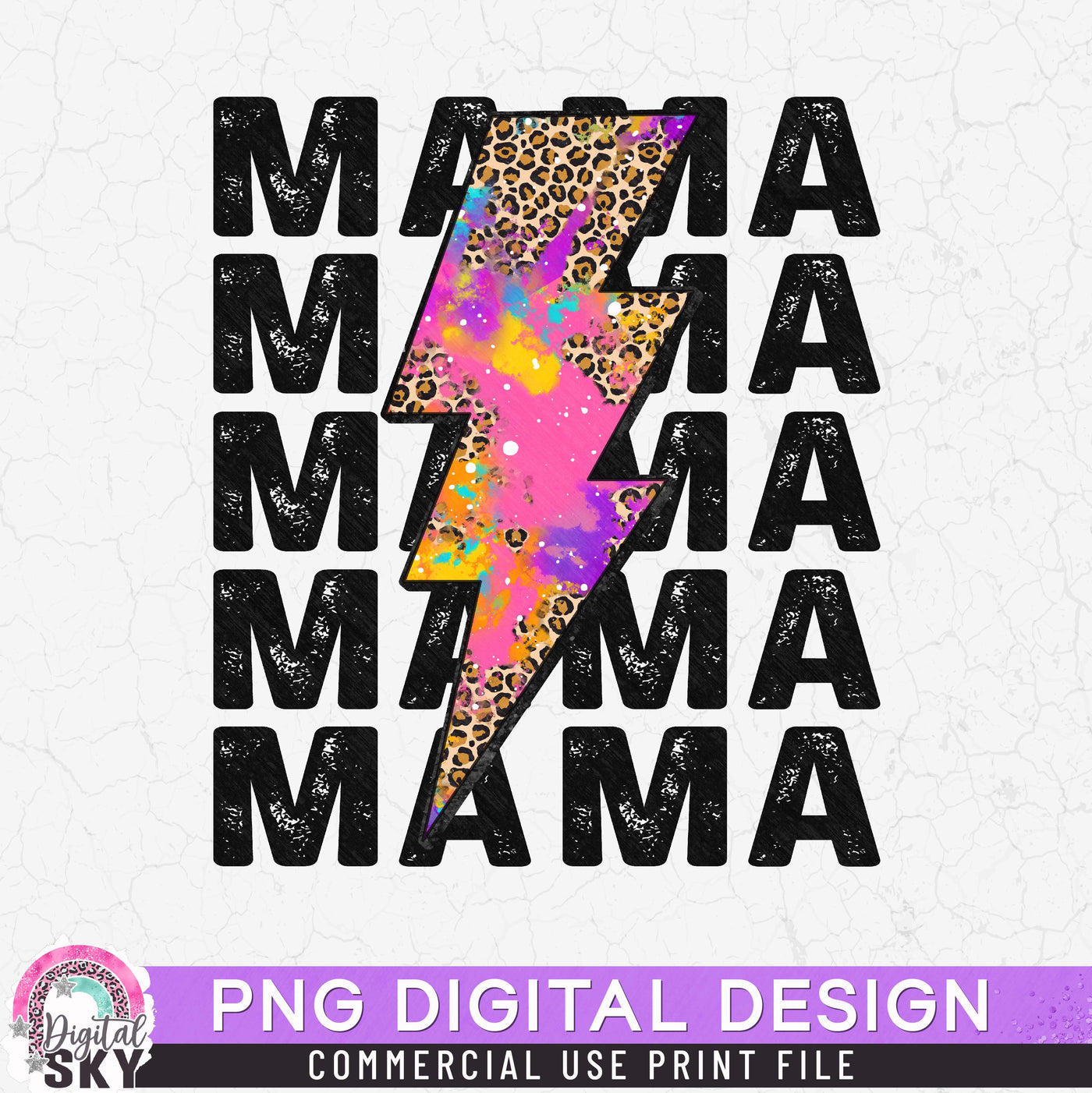 Mama Lightning Strike Tie Dye PNG Print File for Sublimation or Print