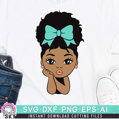 Little Afro Puff Girl Bow SVG DXF PNG EPS Cutting Files