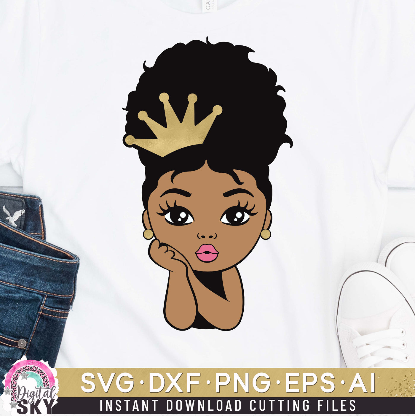 Little Afro Puff Princess Crown SVG DXF PNG EPS Cutting Files