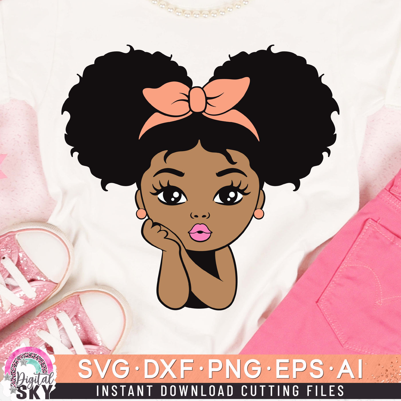 Little Afro Puff Girl Bandana SVG DXF PNG EPS Cutting Files