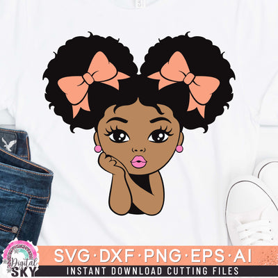 Little Afro Puff Girl Bow SVG DXF PNG EPS Cutting Files