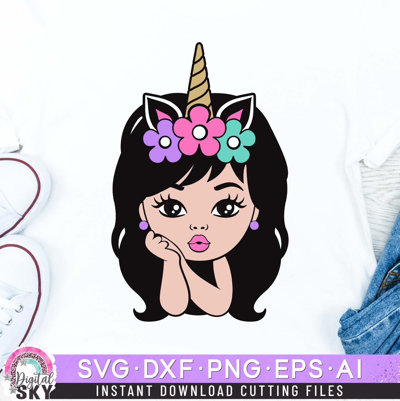 Little Unicorn Girl SVG DXF PNG EPS Cutting Files