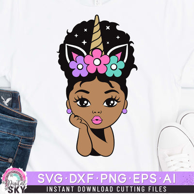 Little Girl Unicorn Afro Puff SVG DXF PNG EPS Cutting Files