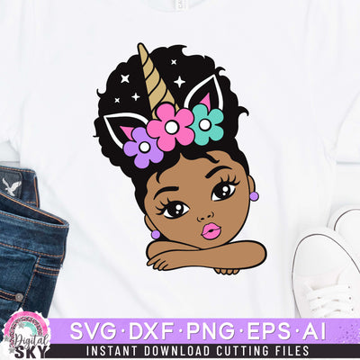 Little Girl Unicorn Afro Puff SVG DXF PNG EPS Cutting Files