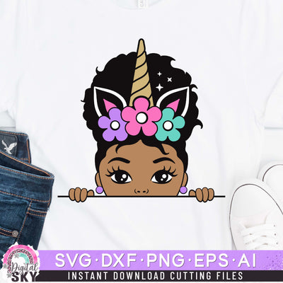 Unicorn Afro Puff Little Girl SVG DXF PNG EPS Cutting Files