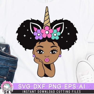 Little Girl Unicorn Afro Puff SVG DXF PNG EPS Cutting Files