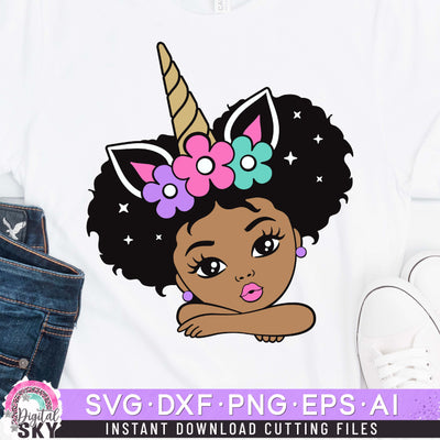 Little Girl Unicorn Afro Puff SVG DXF PNG EPS Cutting Files