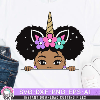 Unicorn Afro Puff Little Girl SVG DXF PNG EPS Cutting Files