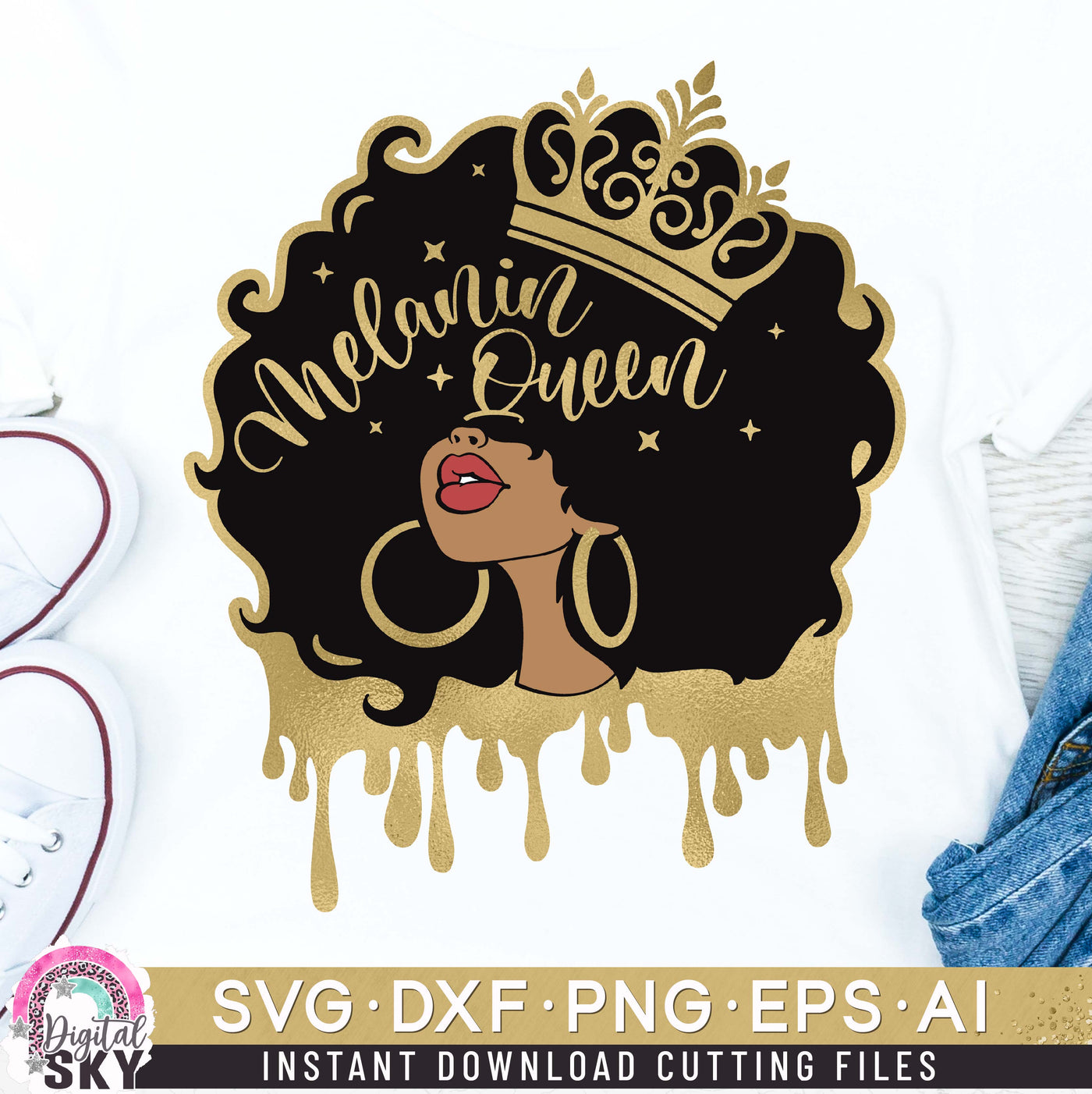 Melanin Queen Afro Hair SVG DXF PNG EPS Cutting Files