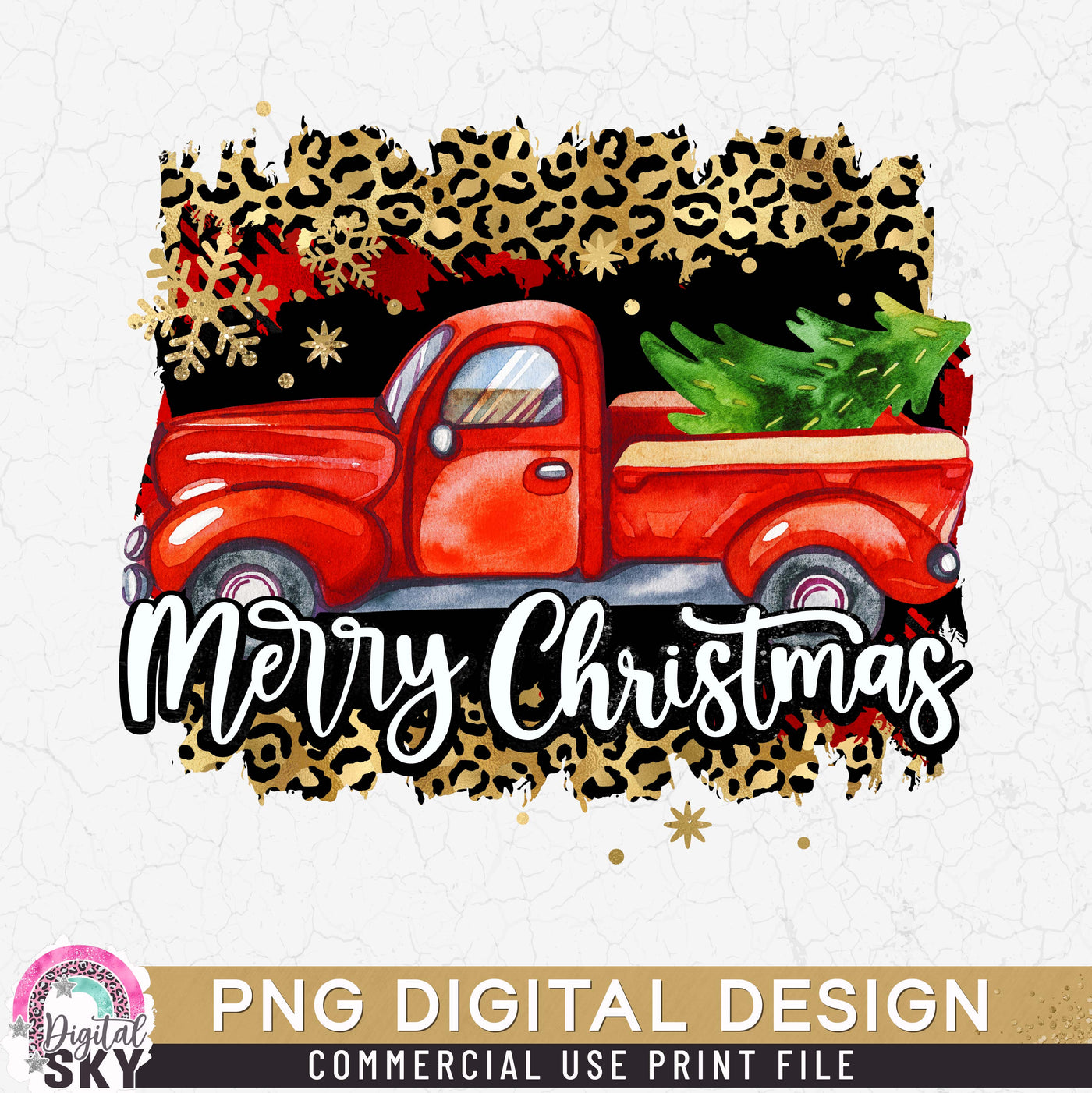 Merry Christmas Tree Truck PNG File for Sublimation or Print