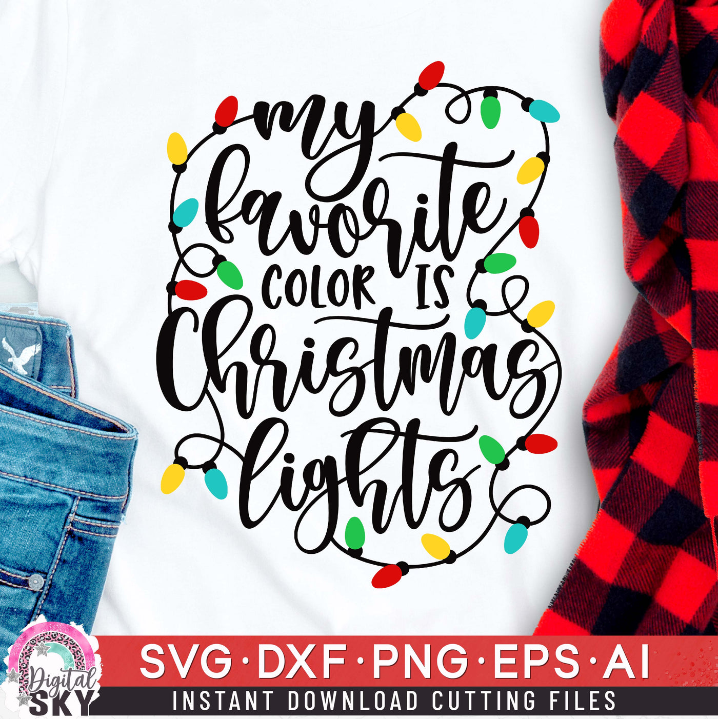 My Favorite Color Christmas Lights SVG DXF PNG EPS Cutting Files