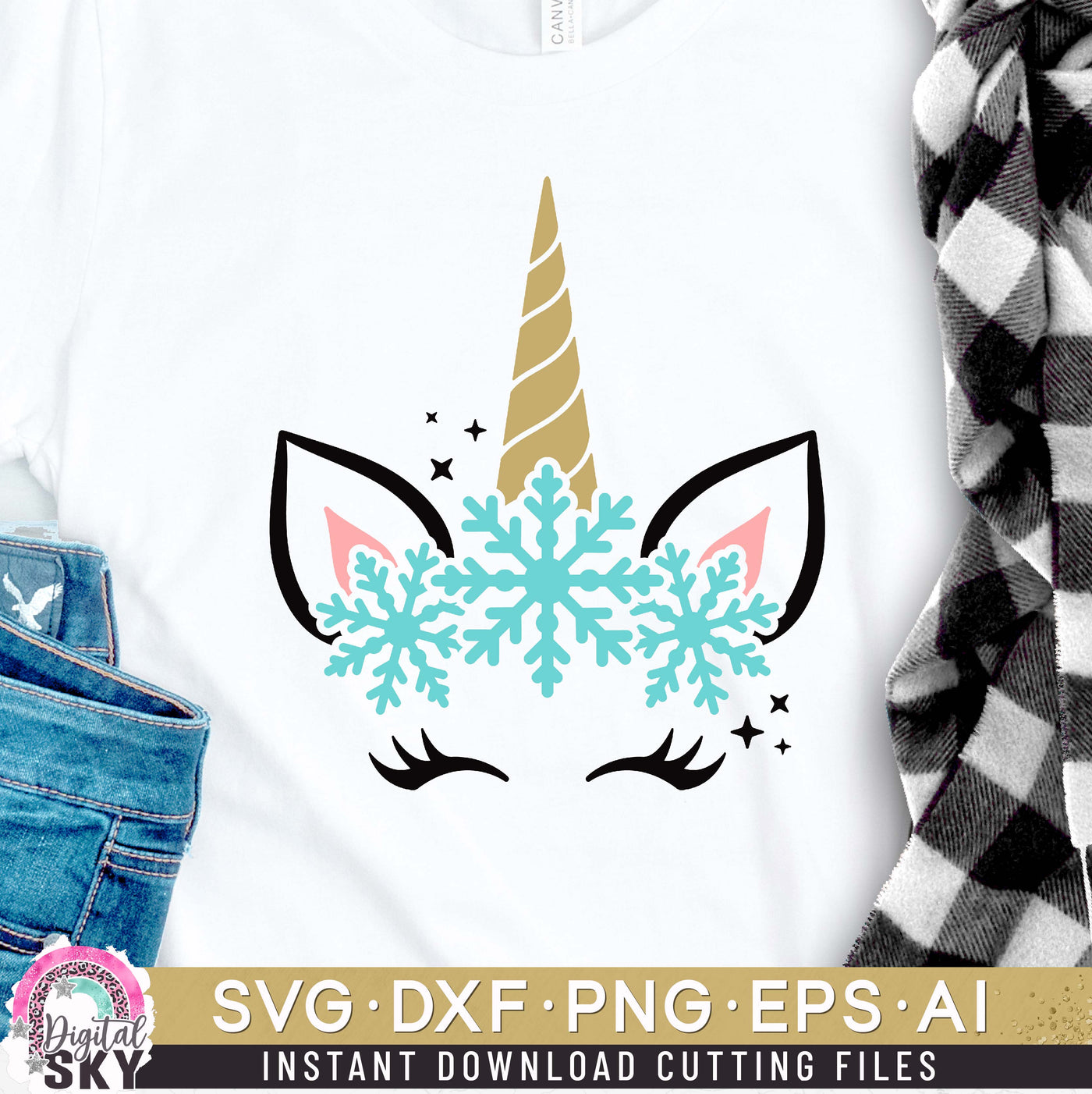 Unicorn Christmas Snowflake SVG DXF PNG EPS Cutting Files